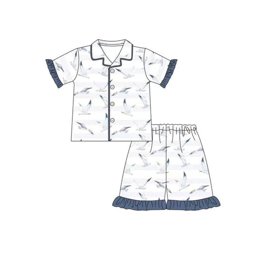 (Pre-order)GSSO0415 White Duck Print Girls Shorts Summer Pajamas Clothes Set