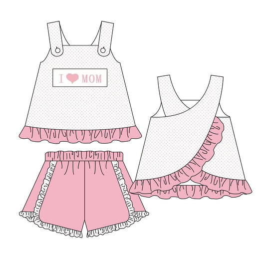(Pre-order)GSSO0446 I LOVE MOM Print Top Pink Shorts Girls Summer Clothes Set