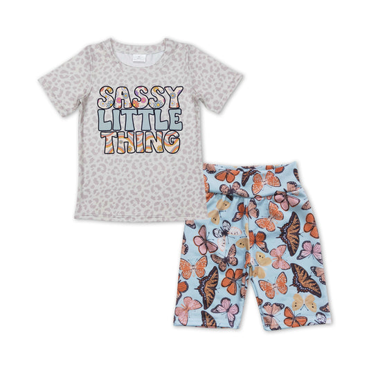 GSSO0457 Sassy Little Thing Leopard Top Butterfly Shorts Girls Summer Clothes Set