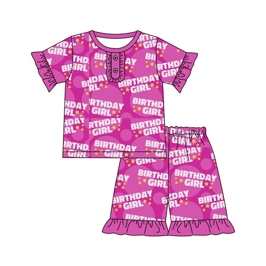 (Pre-order)GSSO0461 Pink Birthday Girl Shorts Girls Summer Pajamas Clothes Set