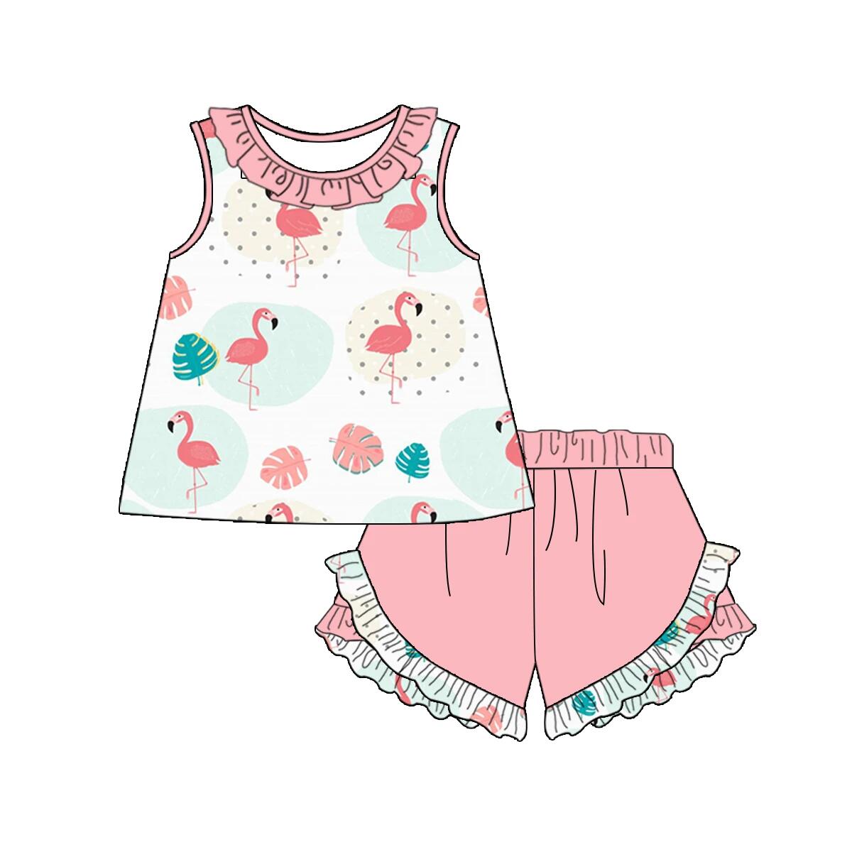 (Pre-order)GSSO0468 Flamingo Print Girls Summer Clothes Set