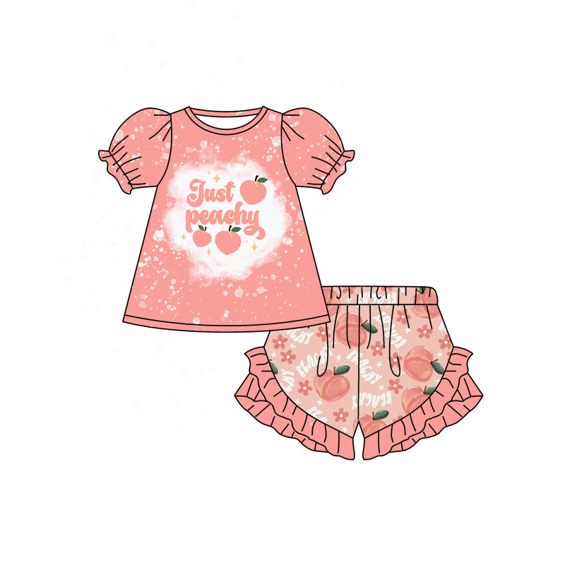 (Pre-order)GSSO0488 Just Peachy Flowers Shorts Girls Summer Clothes Set