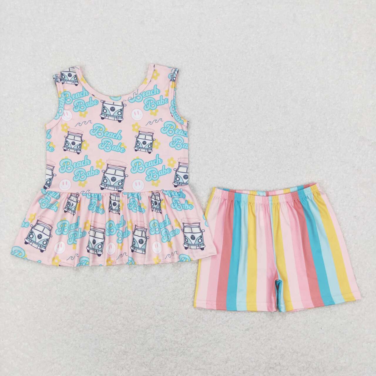 GSSO0504  Beach Babe Top Stripes Shorts Girls Summer Clothes Set