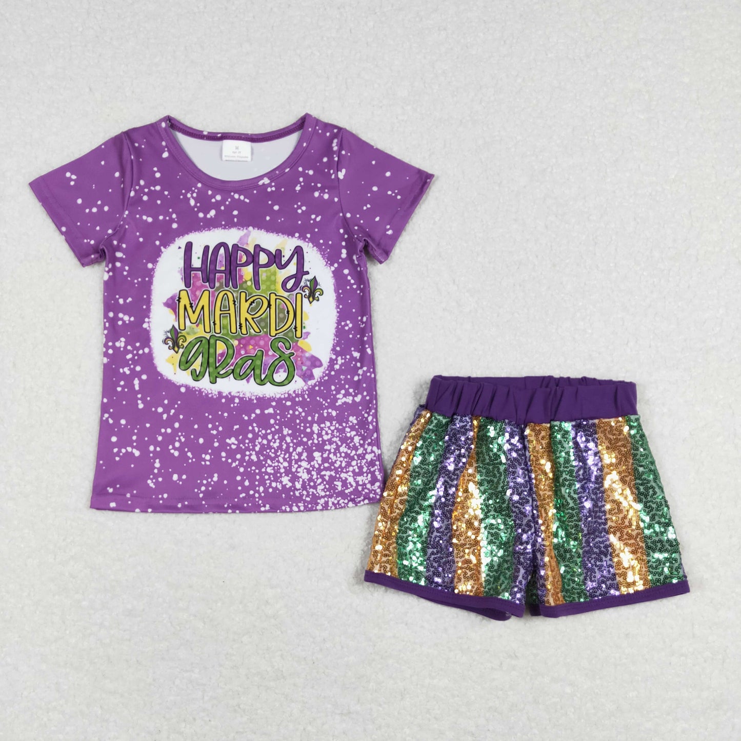 GSSO0528 Purple Happy Mardi Gras Top Sequined Shorts Outfits