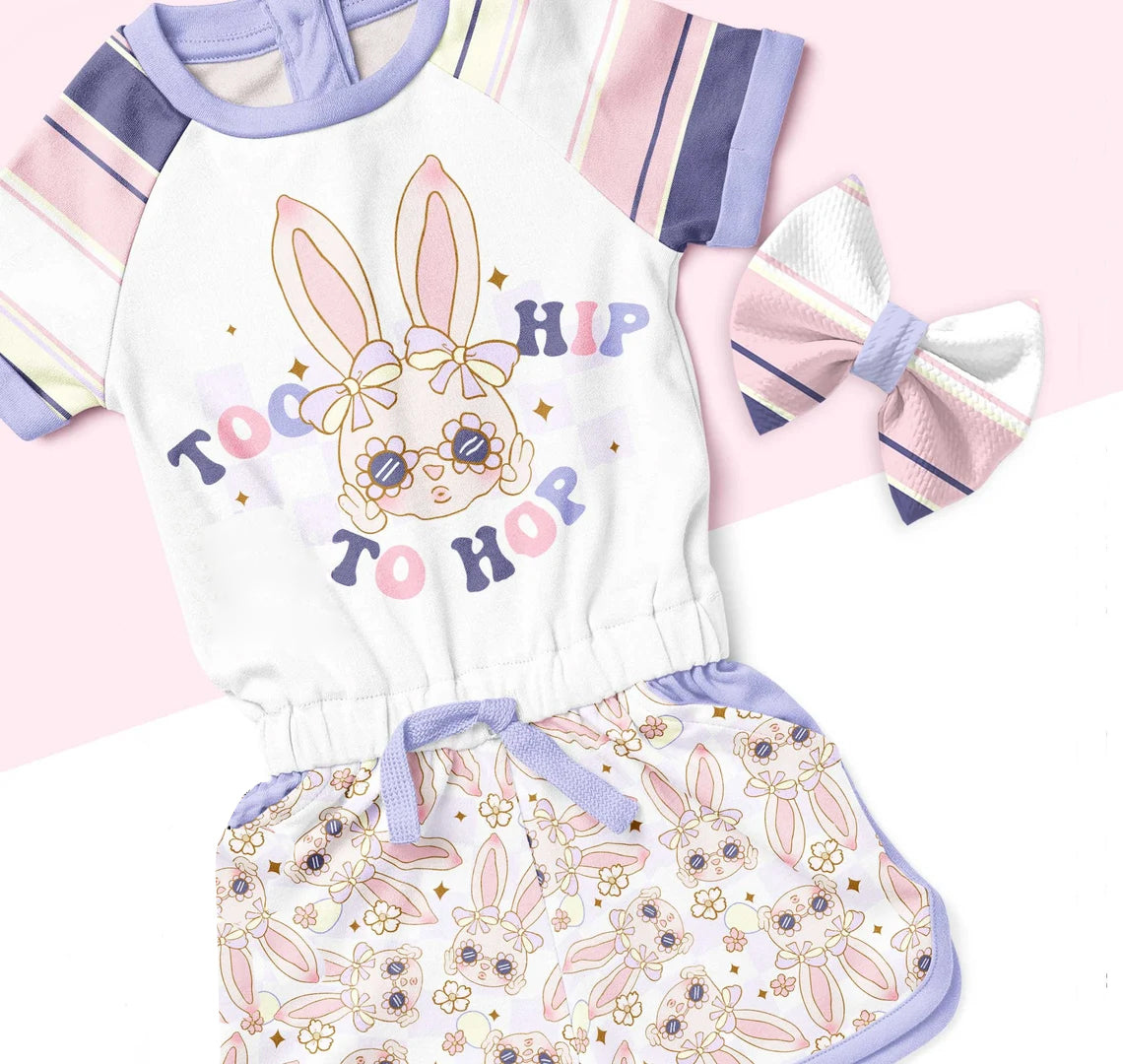 (Pre-order)GSSO0536 Too Hip To Hop Cute Bunny Flowers Print Girls Easter Clothes Set