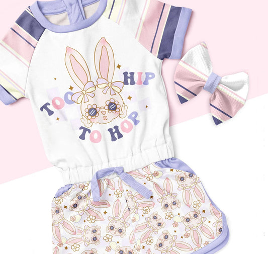 (Pre-order)GSSO0536 Too Hip To Hop Cute Bunny Flowers Print Girls Easter Clothes Set