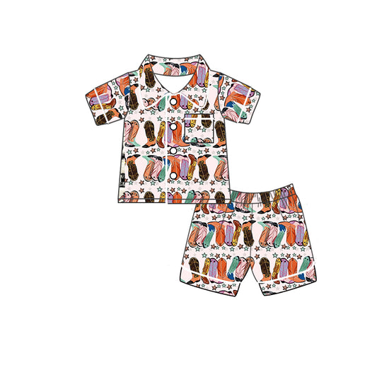 (Pre-order)GSSO0538 Boots Star Print Girls Summer Pajamas Clothes Set