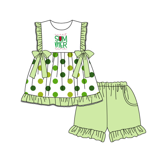 (Pre-order)GSSO0552 Summer Sweet Time Tunic Top Green Shorts Girls Summer Clothes Set