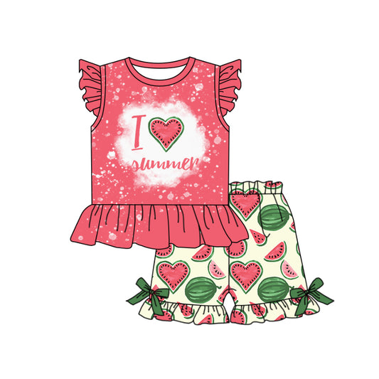 (Pre-order)GSSO0576 I LOVE Summer Watermelon Print Girls Clothes Set