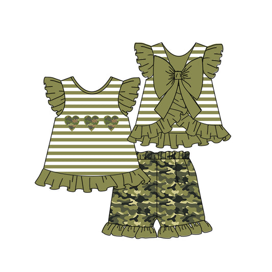 (Pre-order)GSSO0594 Camo Heart Print Girls Summer Clothes Set