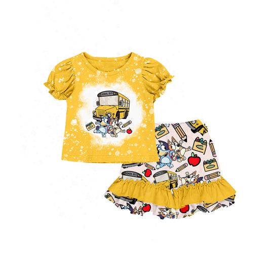 (Pre-order)GSSO0627 Cartoon Dog Print Girls Back to School Clothes Set