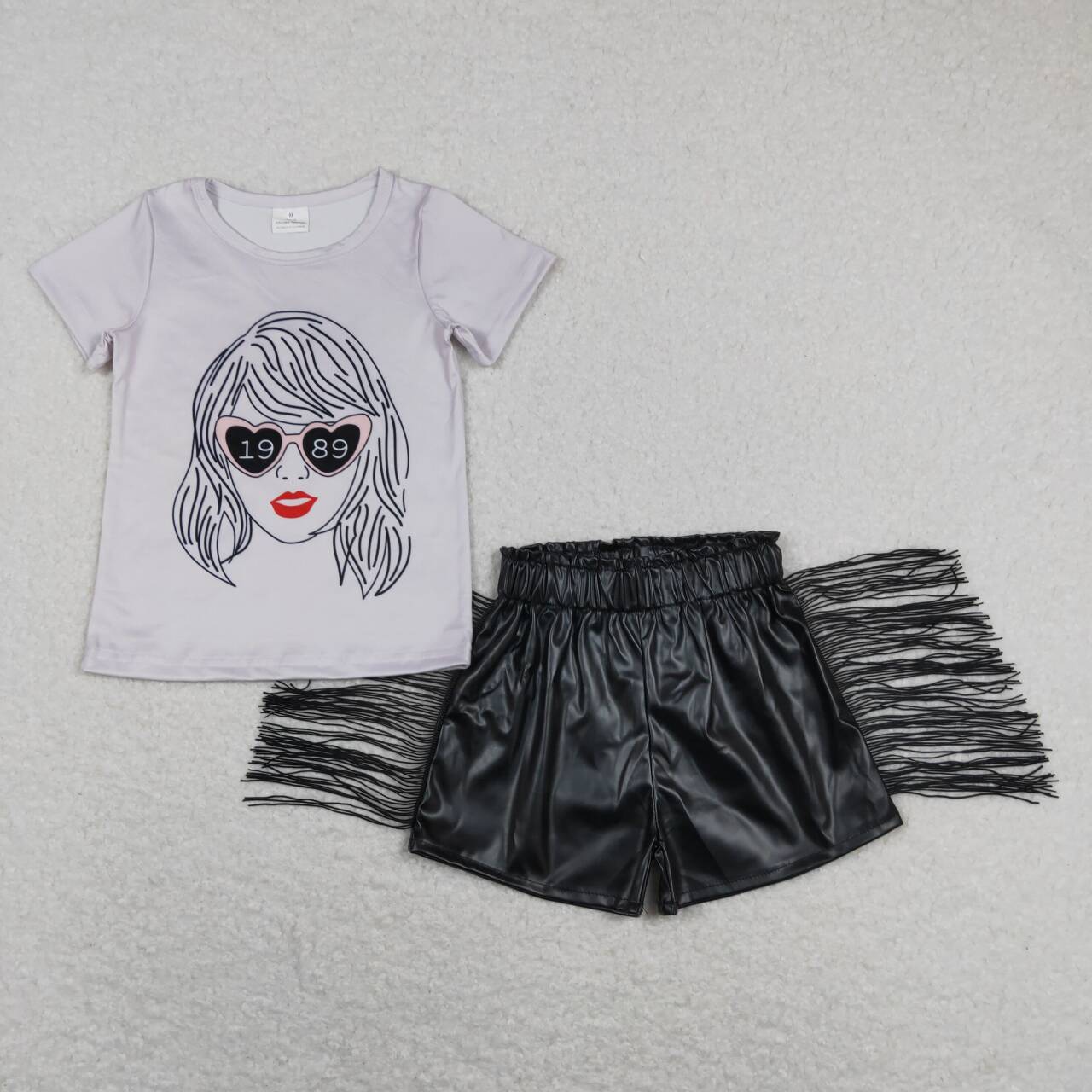 GSSO0651 Singer Swiftie Top Black Tassels Shorts Girls Summer Outfits