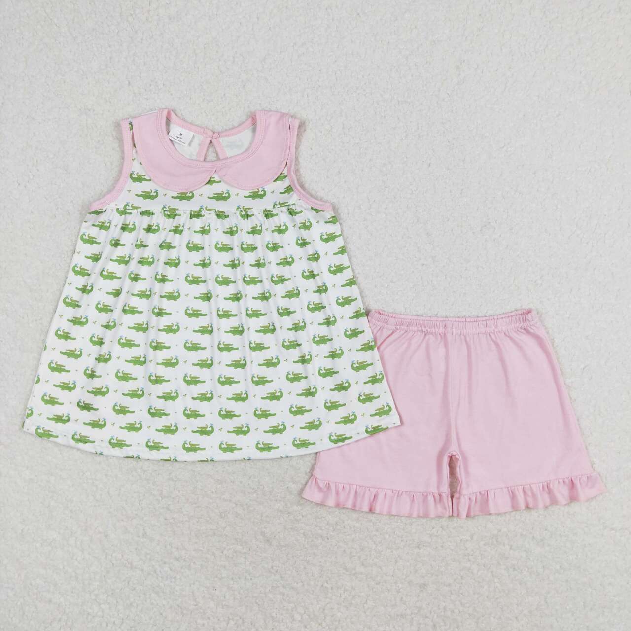 GSSO0654 Crocodile Print Top Pink Shorts Girls Summer Clothes Set