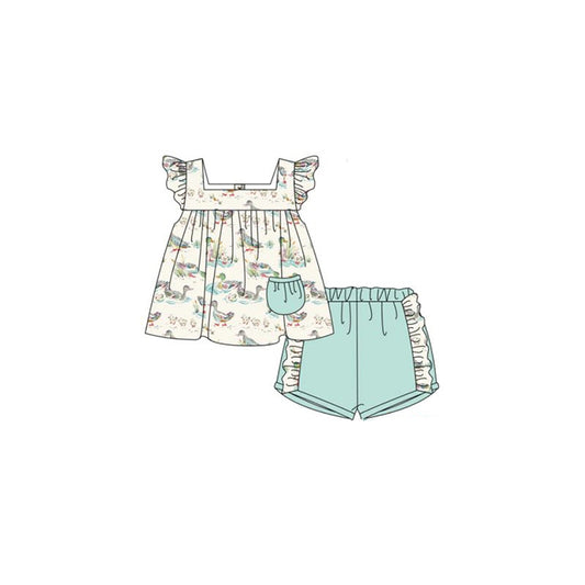 (Pre-order)GSSO0730  Duck Print Girls Summer Clothes Set