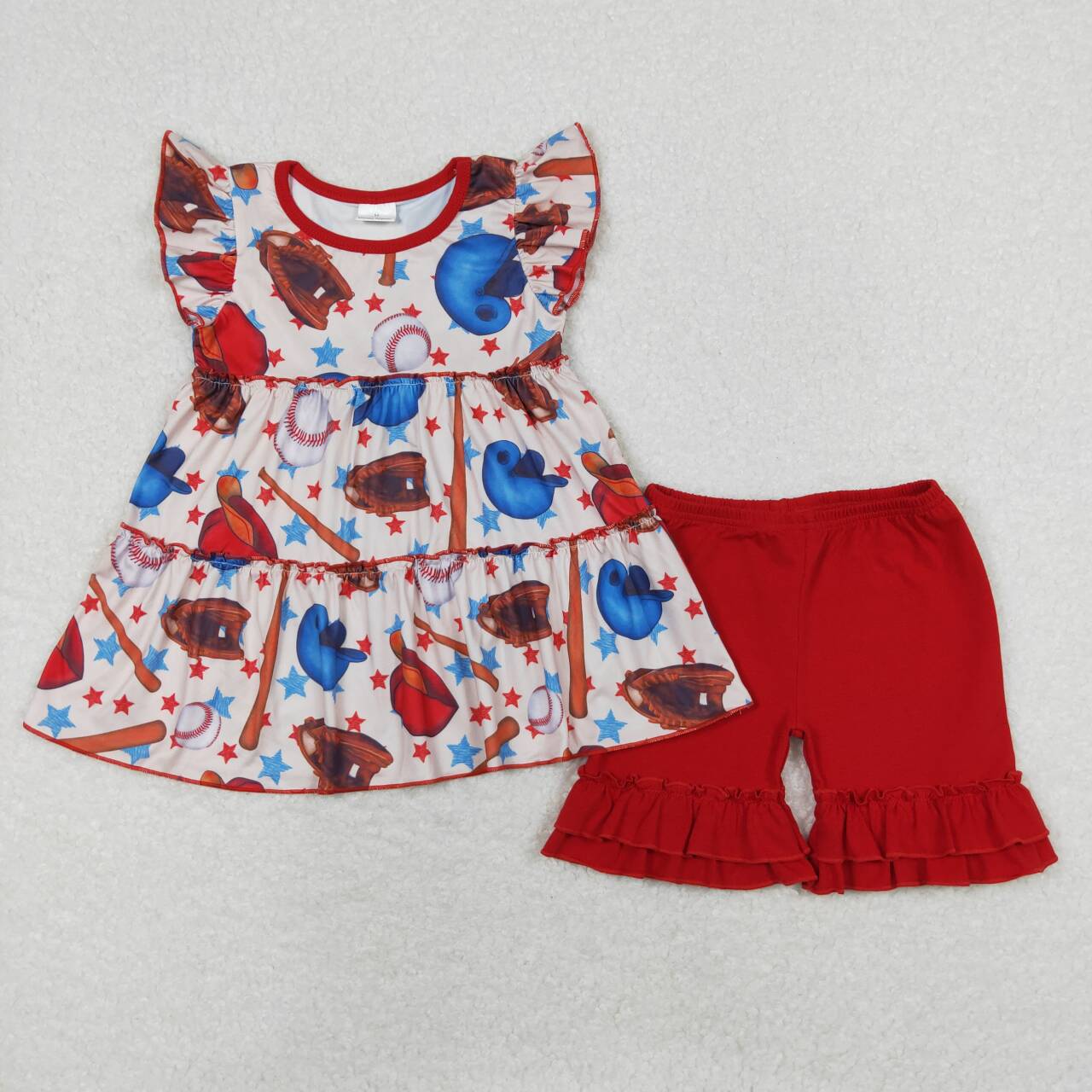 Baseball Red Sibling Summer Matching Clothes Set