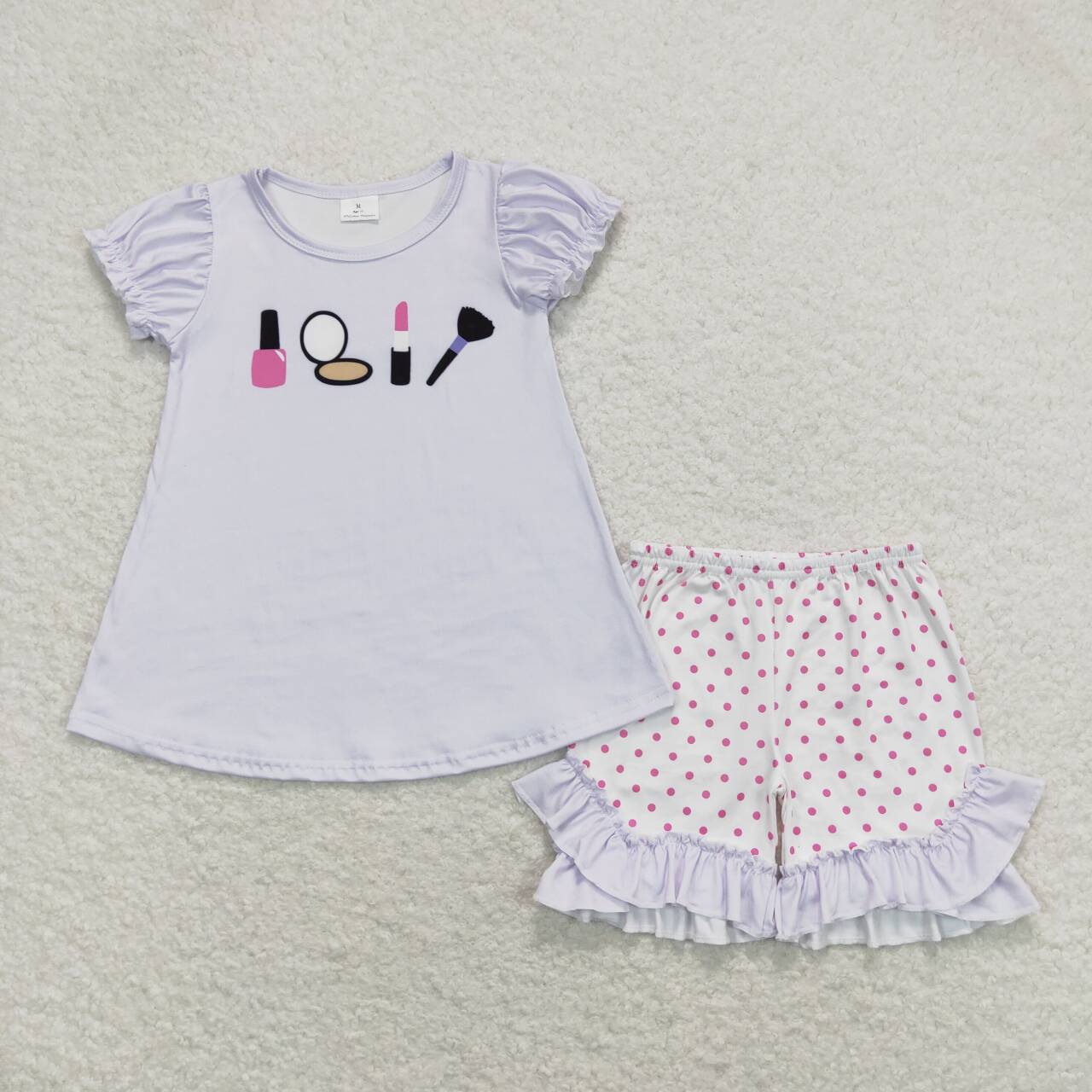 GSSO0862  Makeup Top Dots Shorts Girls Summer Clothes Set