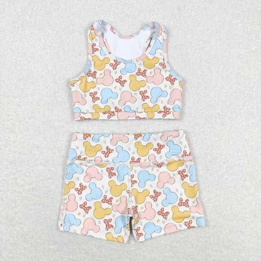 GSSO0899  Cartoon Mouse Print Girls Summer Clothes Set