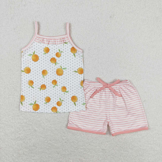 GSSO0909  Orange Top Stripes Shorts Girls Summer Clothes Set