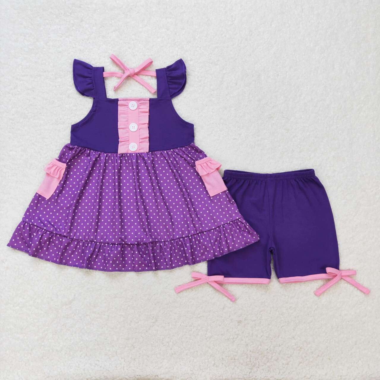 GSSO0965  Princess Purple Tunic Top Shorts Girls Summer Clothes Set