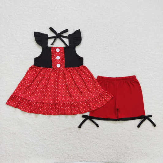 GSSO0969  Princess Red Tunic Top Shorts Girls Summer Clothes Set