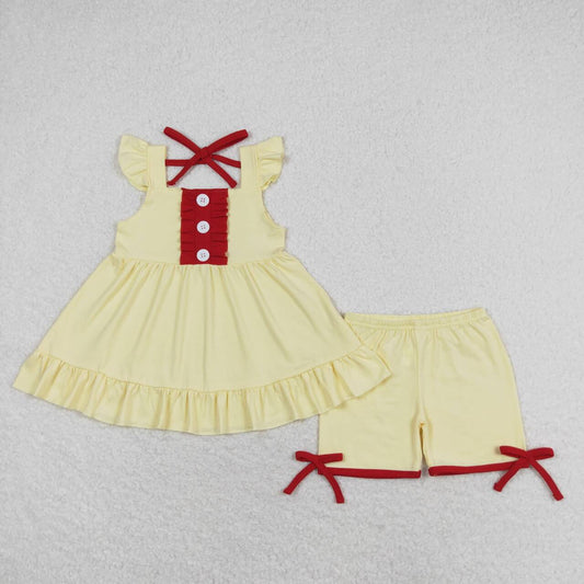 GSSO0971  Princess Yellow Tunic Top Shorts Girls Summer Clothes Set
