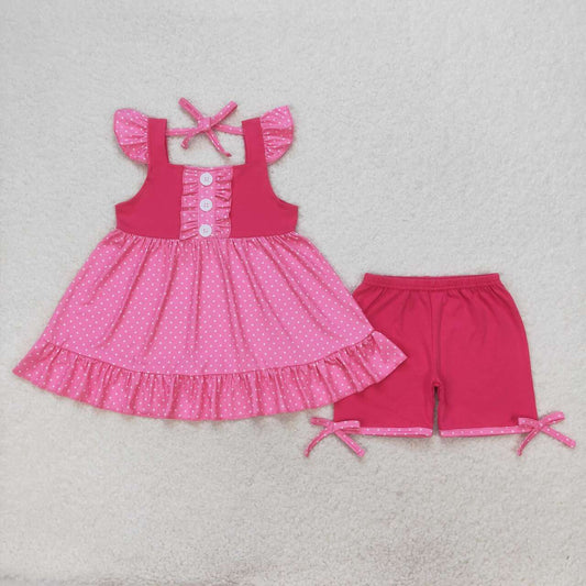 GSSO0974  Princess Pink Tunic Top Shorts Girls Summer Clothes Set