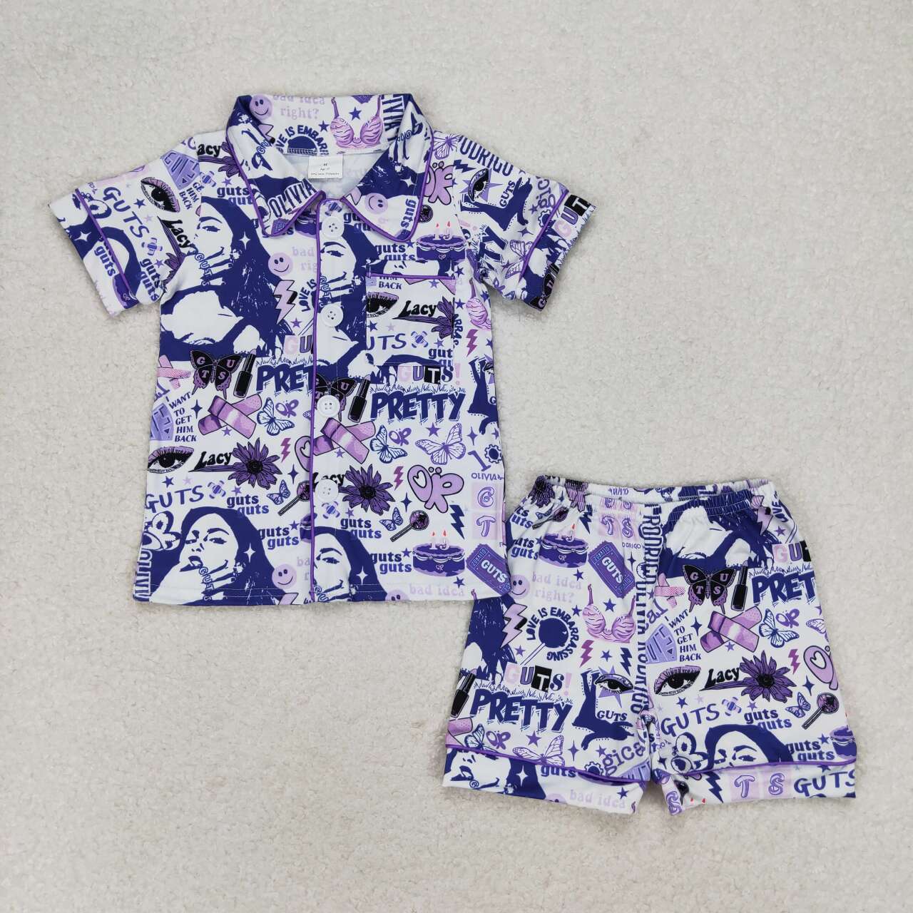 Purple Singer Olivia Print Mom and Me Matching Summer Pajamas Clothes Set