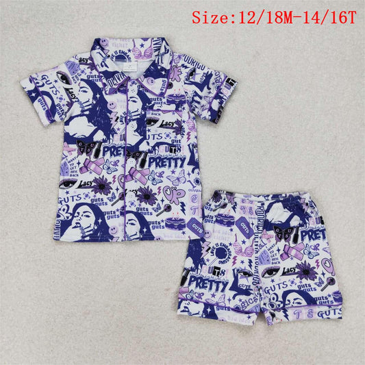 GSSO0988  Purple Singer Olivia Print Girls Summer Pajamas Clothes Set