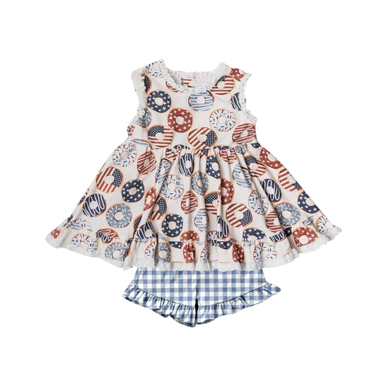 (Pre-order)GSSO1025  Popsicle Top Plaid Shorts Girls 4th of July Clothes Set
