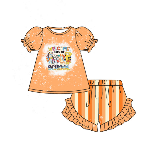 (Pre-order)GSSO1031  Cartoon Dog Welcome School Print Girls Summer Clothes Set