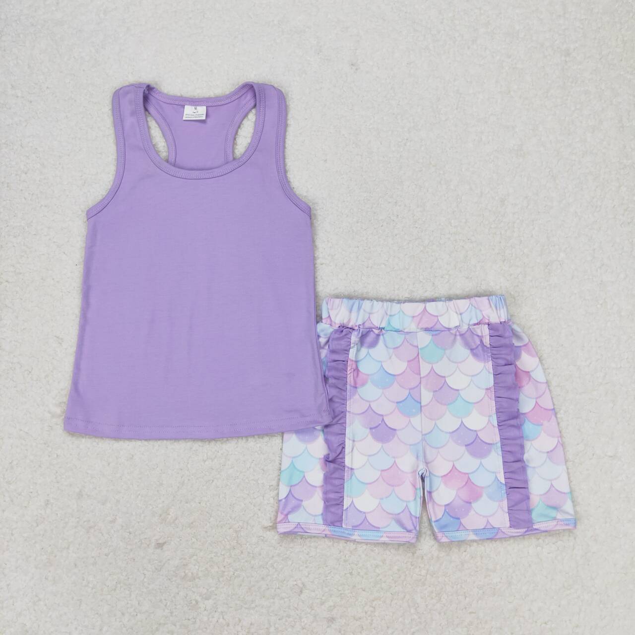 GSSO1060  Purple Tank Top Scale Shorts Girls Summer Clothes Set