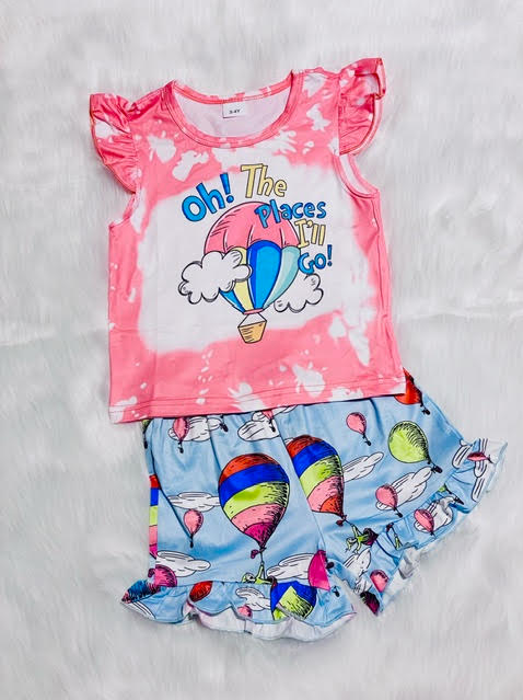 (Pre-order)GSSO1090 Hot Air Balloon Print Girls Summer Clothes Set