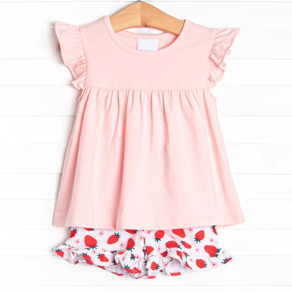 (Pre-order)GSSO1106 Pink Top Strawberry Shorts Girls Summer Clothes Set