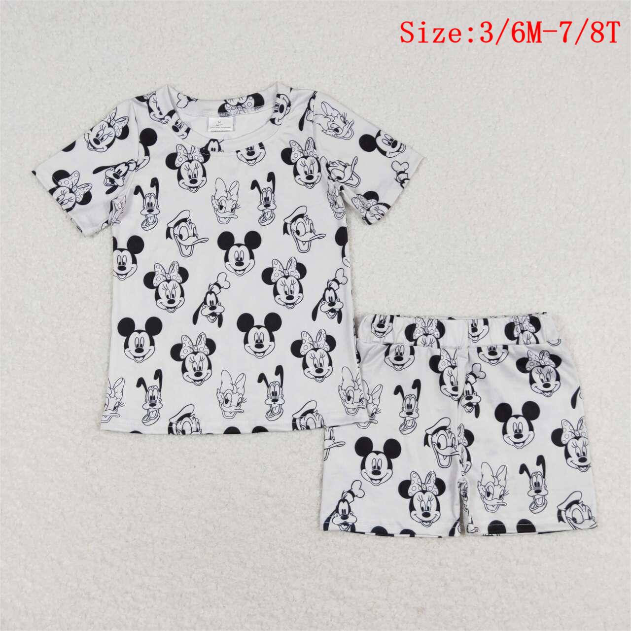 GSSO1151  Cartoon Mouse Grey Print Girls Summer Clothes Set