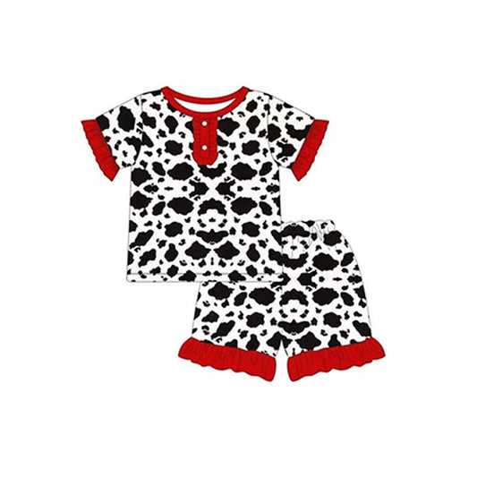(Pre-order)GSSO1154  Cow Print Girls Summer Pajamas Clothes Set
