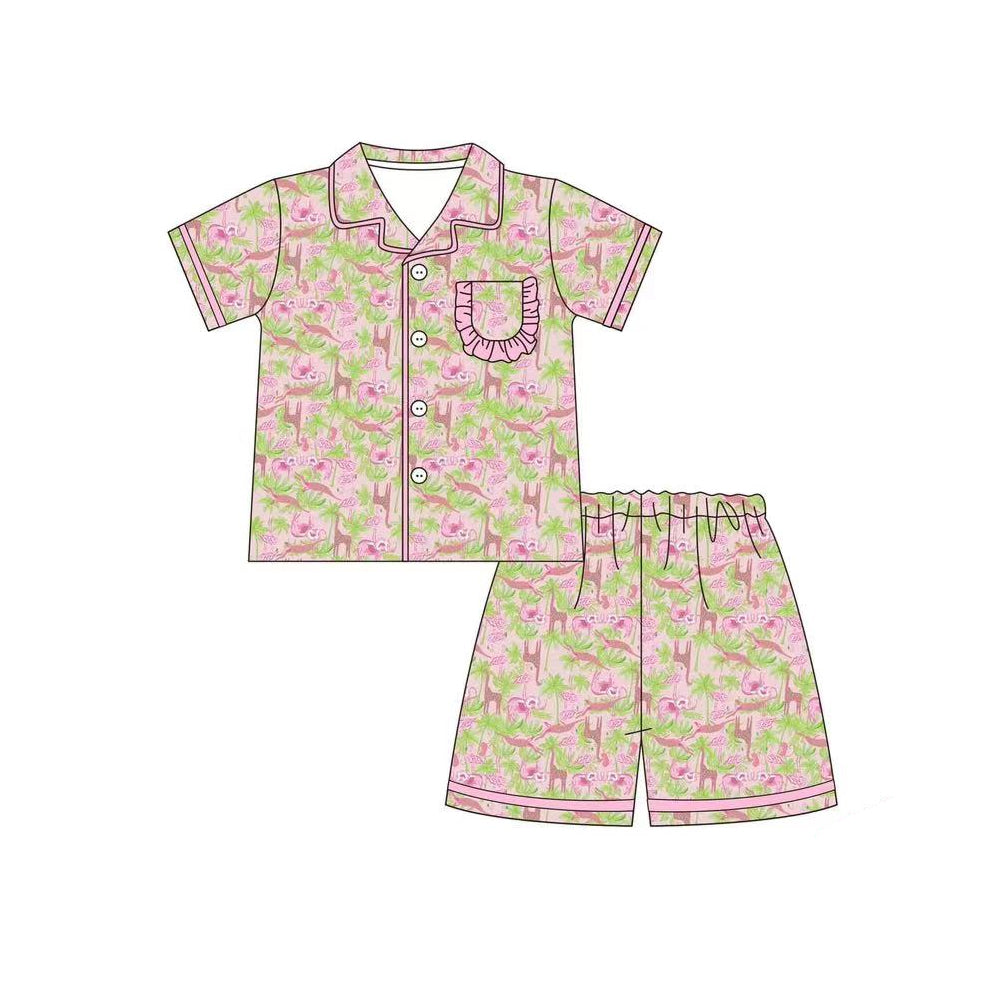 (Pre-order) GSSO1167 Adult Pink Flowers Animals Print Summer Pajamas Woman Clothes Set