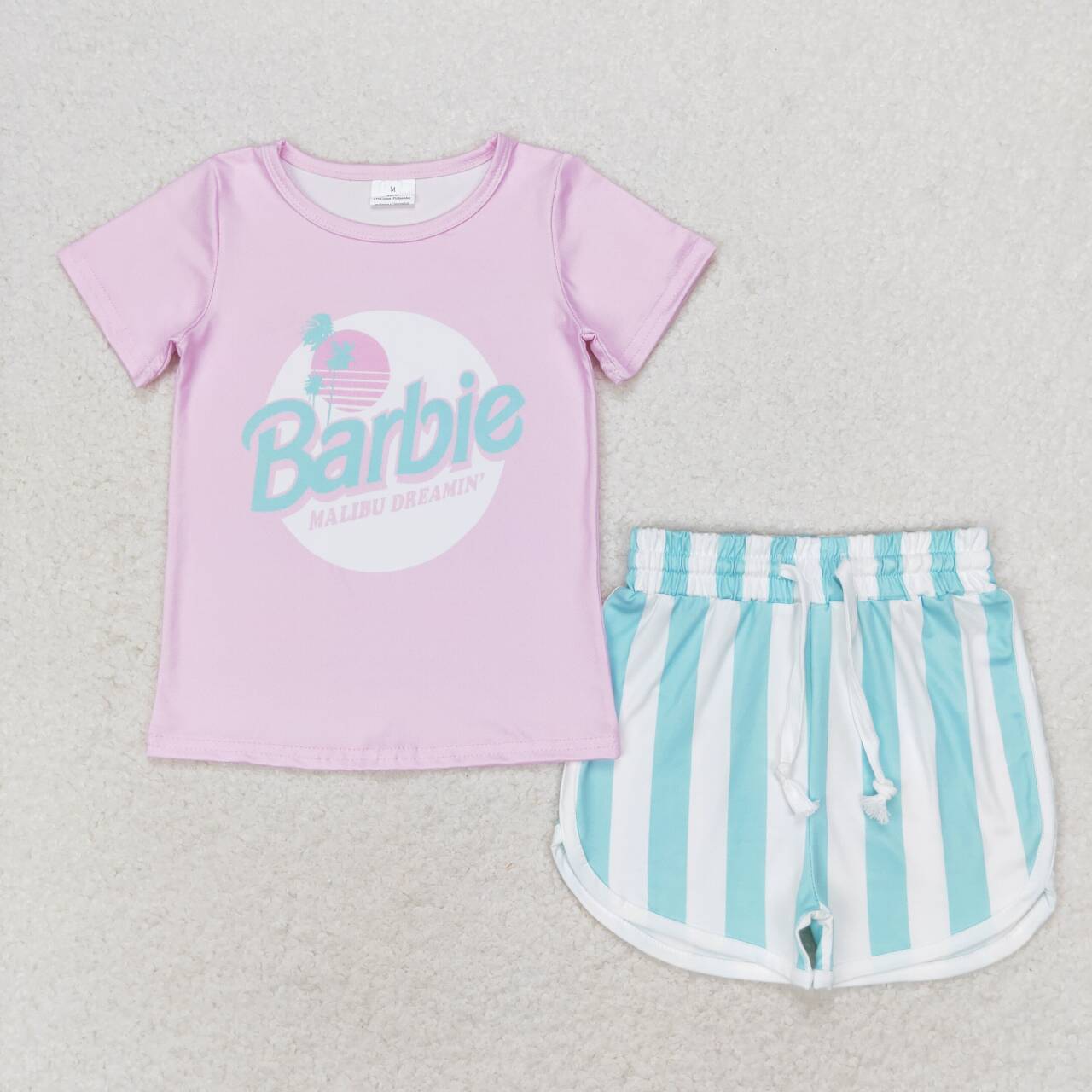 GSSO1168  Pink BA Top Stripes Shorts Girls Summer Clothes Set