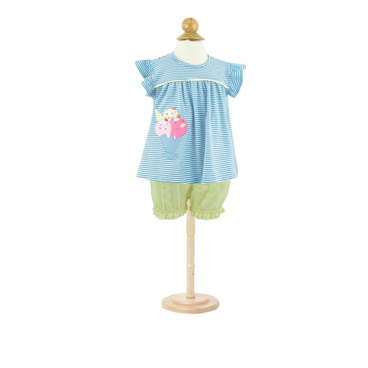 (Pre-order)GSSO1198 Popsicle Tunic Top Green Shorts Girls Summer Clothes Set