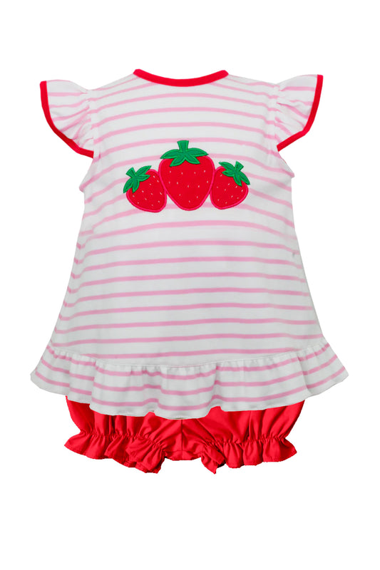 (Pre-order)GSSO1218  Strawberry Tunic Top Red Shorts Girls Summer Clothes Set