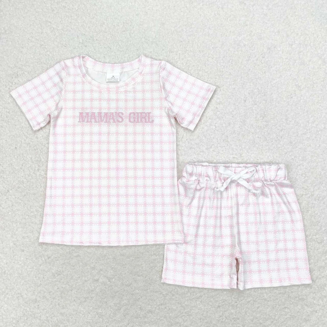 MAMA'S BOY & GIRL Embroidery Plaid Print Sibling Mother's Day Summer Matching Clothes