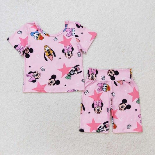GSSO1279 Cartoon Mouse Duck Print Girls Summer Clothes Set