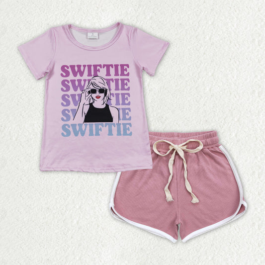 GSSO1313 Pink Swiftie Singer Print Girls Summer Clothes Set