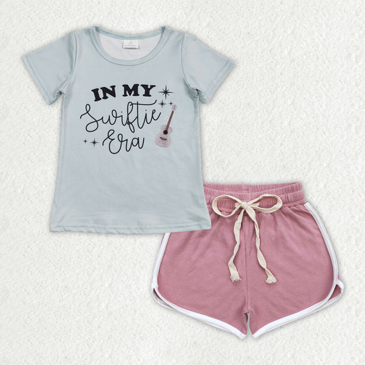 GSSO1322 In My Swiftie ERA Singer Top Pink Shorts Girls Summer Clothes Set