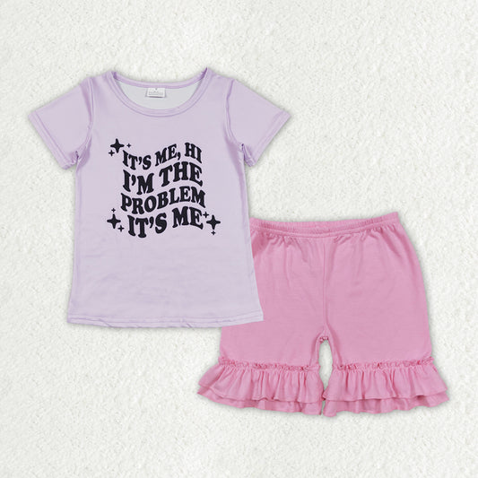 GSSO1379 It's Me Singer Swiftie Top Pink Shorts Girls Summer Clothes Set