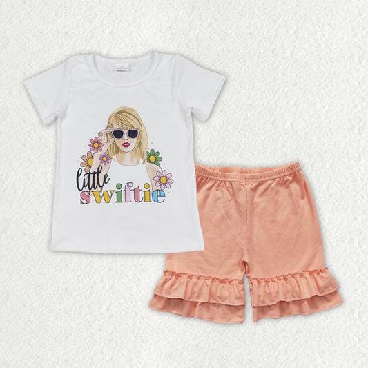 GSSO1385 Singer Swiftie Flowers Top Ruffle Shorts Girls Summer Clothes Set