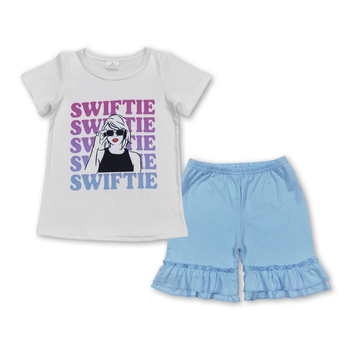 GSSO1392 Singer Swiftie Top Blue Shorts Girls Summer Clothes Set