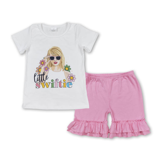 GSSO1394 Singer Swiftie Flowers Top Ruffle Shorts Girls Summer Clothes Set