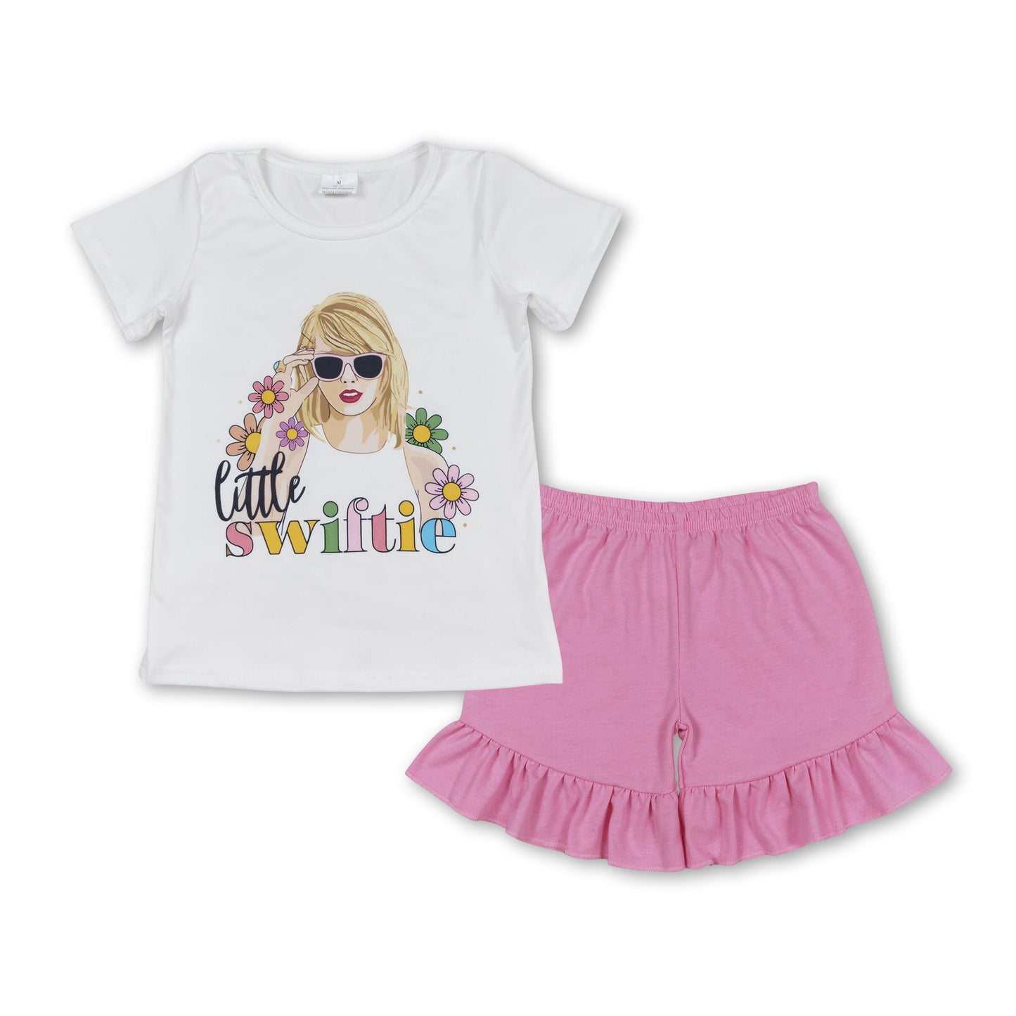 GSSO1395 Singer Swiftie Flowers Top Pink Shorts Girls Summer Clothes Set