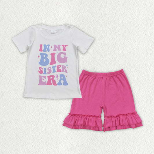 GSSO1402 IN MY BIG SISTER ERA Top Hot Pink Shorts Girls Summer Clothes Set
