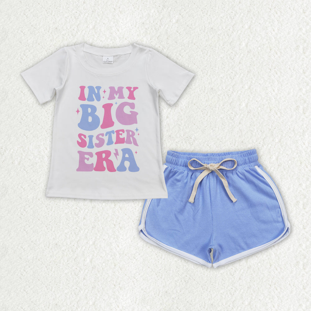 GSSO1406 IN MY BIG SISTER ERA Top Blue Shorts Girls Summer Clothes Set